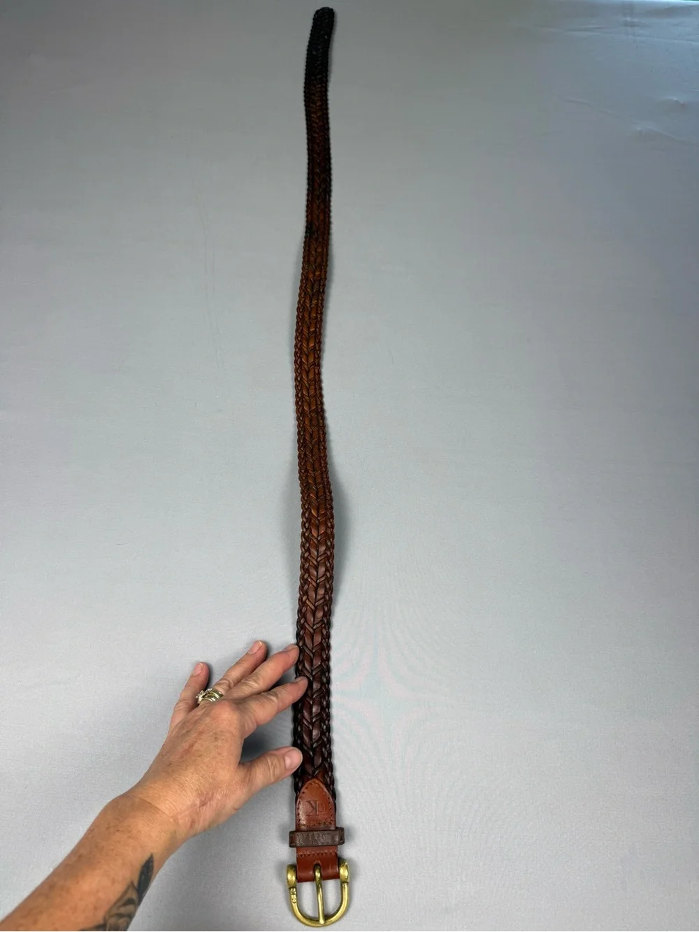 Calvin Klein Braided Brown Leather Belt Size 34 Brass Buckle